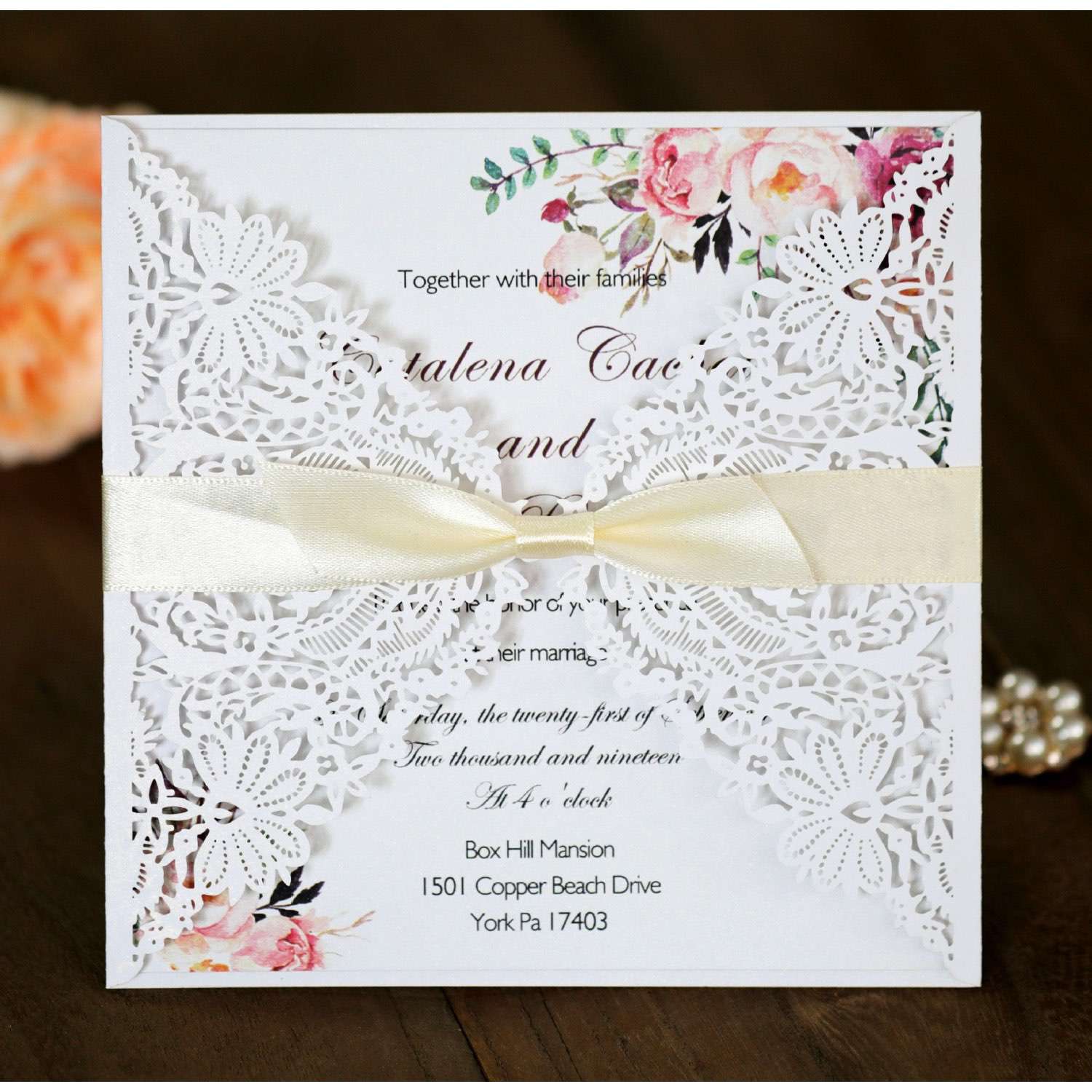 Vellum Paper Invitation Card With Hemp Rope Wedding Invitation With Ribbon Bow